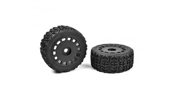 Off-Road 1/8 Truggy Tires - Tracer - Glued on Black Rims - 1 pair