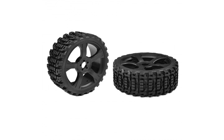 Off-Road 1/8 Buggy Tires - Xprit - Low Profile - Glued on Black Rims - 1 pair