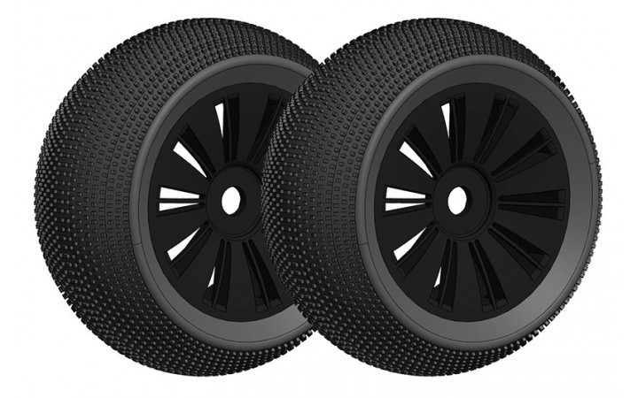 Off-Road 1/8 Truggy Tires - Glued on Black Rims - 1 pair