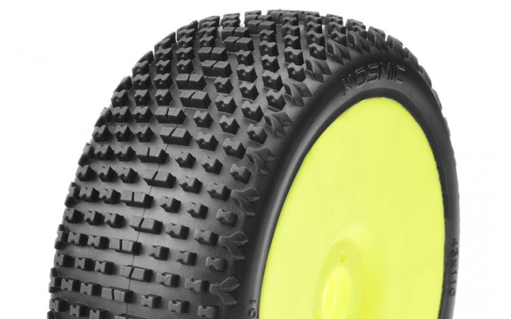 KOSMIC - 1/8 Buggy Tires Mounted - CR-4 (Super Soft) Racing Compound - Yellow Rims - 1 Pai