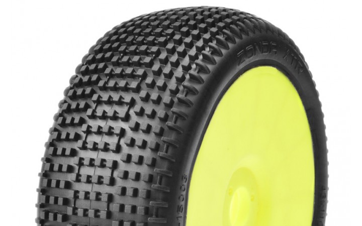 ZONDA XTR - 1/8 Buggy Tires Mounted - CR-3 (Soft) Racing Compound - Yellow Rims - 1 Pair