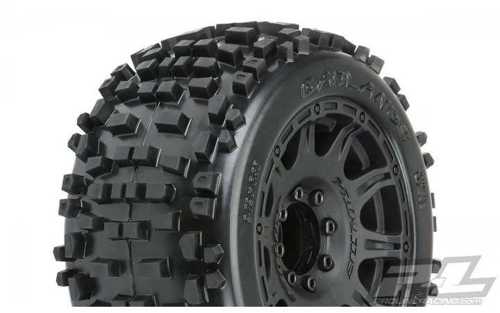 Badlands 3.8" All Terrain Tires Mounted for 17mm MT Front or Rear, Mounted on Raid Black